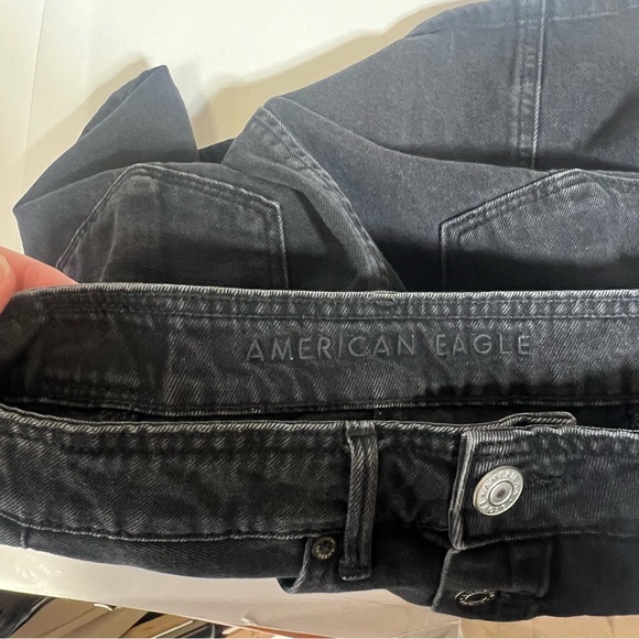 6 American Eagle Black Denim Mini Skirt Button Down Skirt Pockets Hi-Rise A-Line - Picture 12 of 15